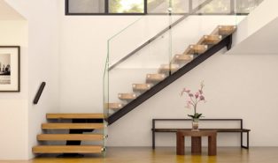 Г-образная лестница, металлокаркас, деревянные ступени ЛГО10